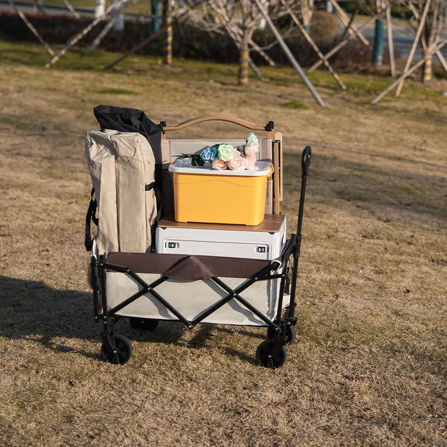 Extra Long Extender Folding Utility Cart for Outdoor Use, Large Capacity Picnic Trolley and Beach Wagon