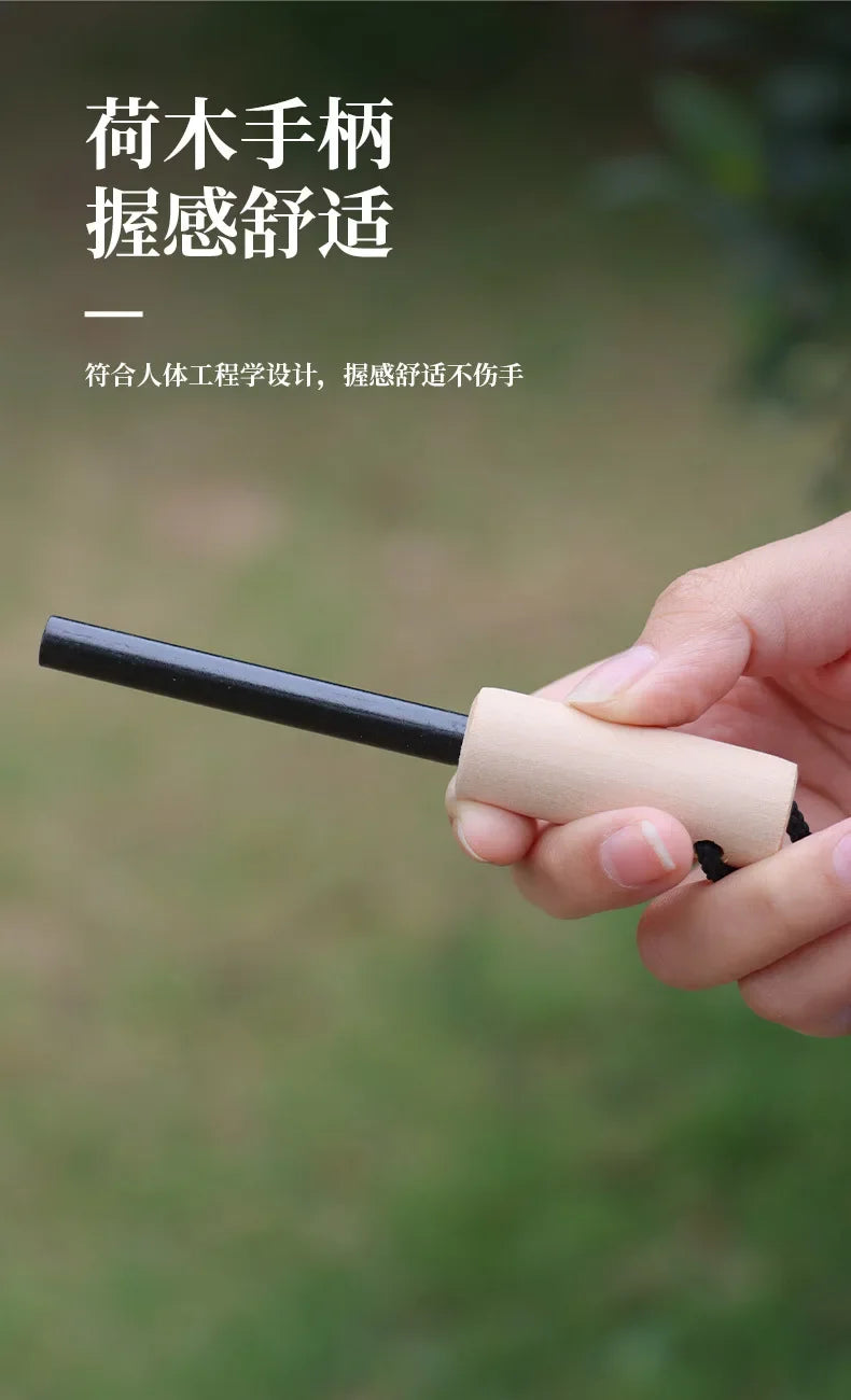 HOT Portable Outdoor Flint with Magnesium Sticks, Fire Tools, and Wooden Handle for Survival