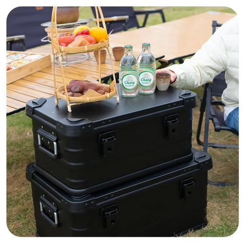 30L 50L 80L Aluminum Alloy Black Travel Storage Box for Camping, Outdoor, Picnic, and Household Use