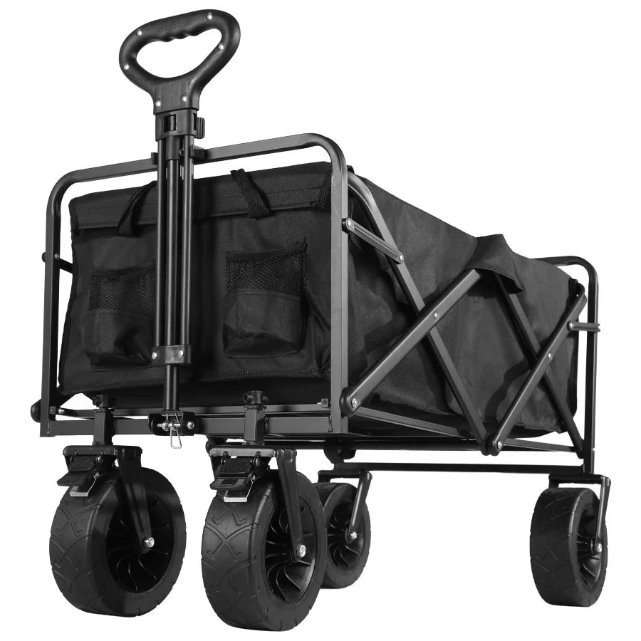 Heavy Duty Collapsible Outdoor Folding Wagon Cart for Garden, Beach, and Camping - Large Capacity Utility Trolley
