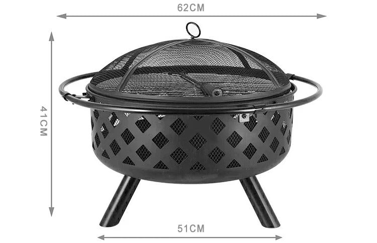 Large Outdoor Fire Pit with Spark Screen - Heavy-Duty Wood Burning Cross Fire Pit