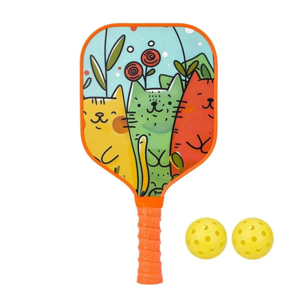 Cartoon Children's Pickleball Set with Colorful Rackets, Non-Slip Grip, and 2 Durable Balls