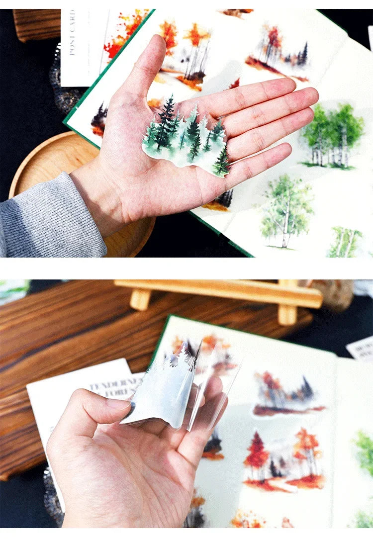 20 Sheets Forest Landscape Stickers - Pine Forest & Mountain Scenery for Scrapbooking, Stationery, Office, and School Supplies