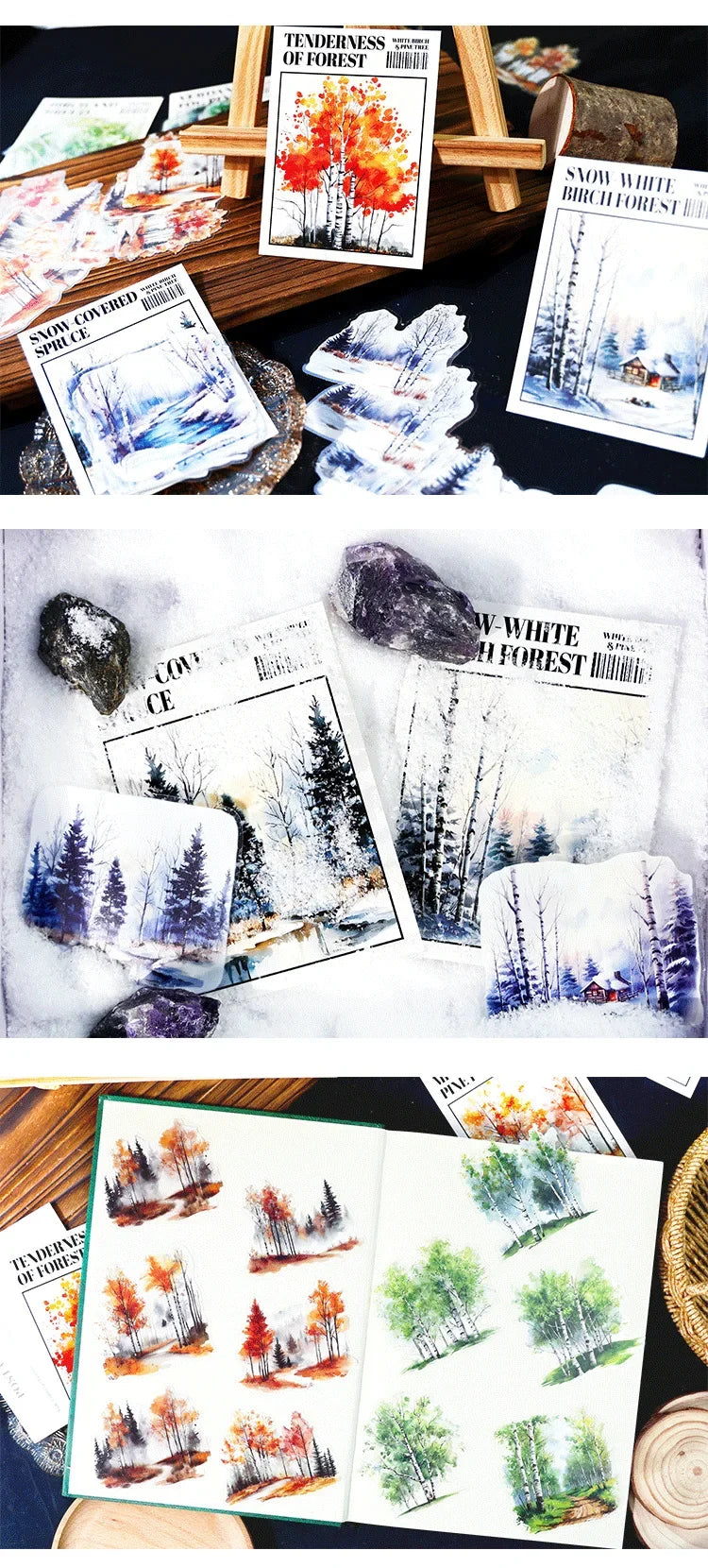 20 Sheets Forest Landscape Stickers - Pine Forest & Mountain Scenery for Scrapbooking, Stationery, Office, and School Supplies