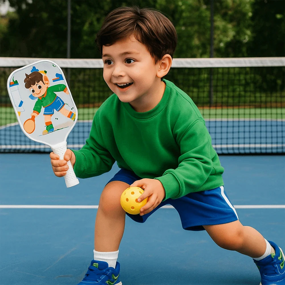 Cartoon Children's Pickleball Set with Colorful Rackets, Non-Slip Grip, and 2 Durable Balls
