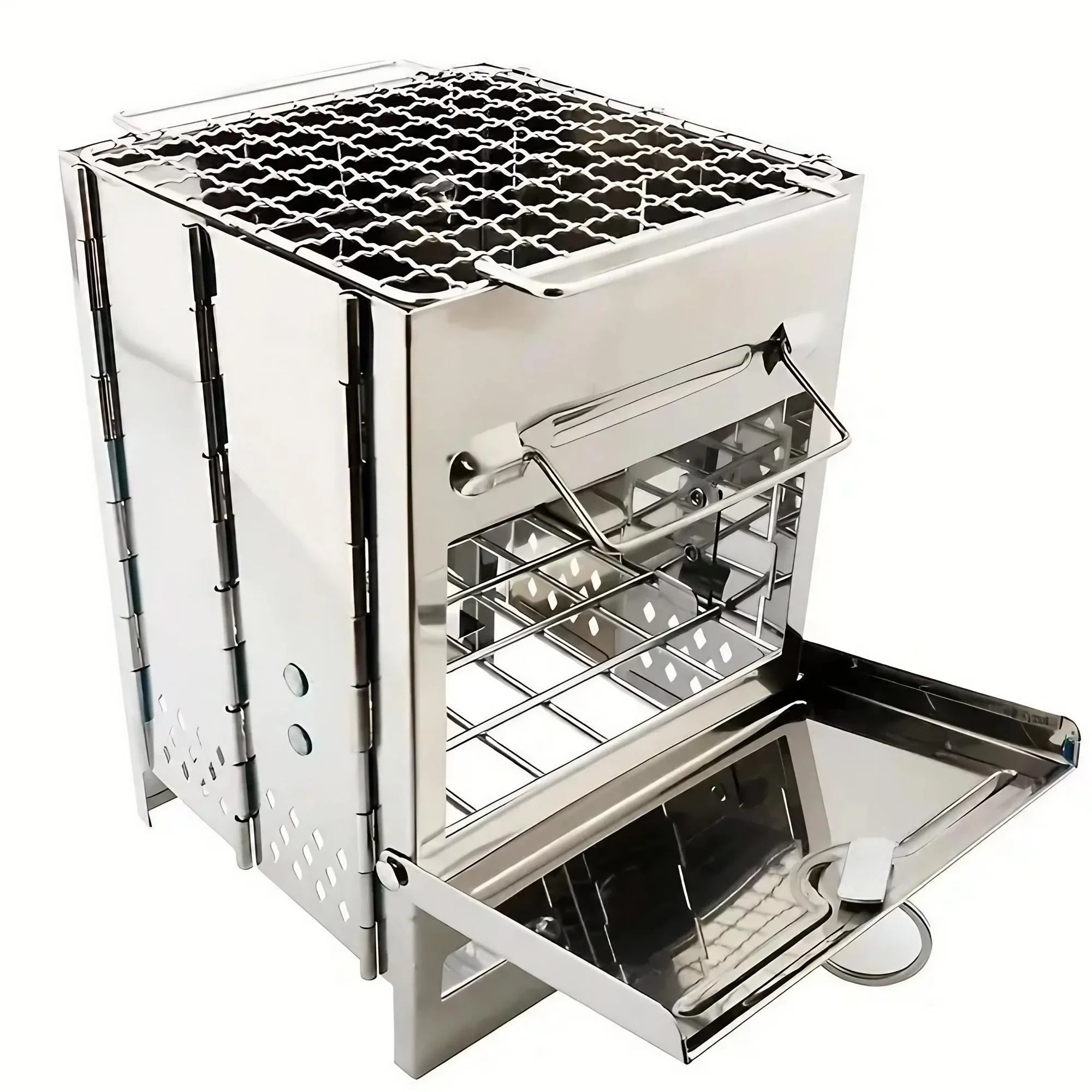 Square Wood Stove Outdoor Grill Mini BBQ Portable Camping Picnic Folding Grill for Home Kitchen Backyard Garden Cooking