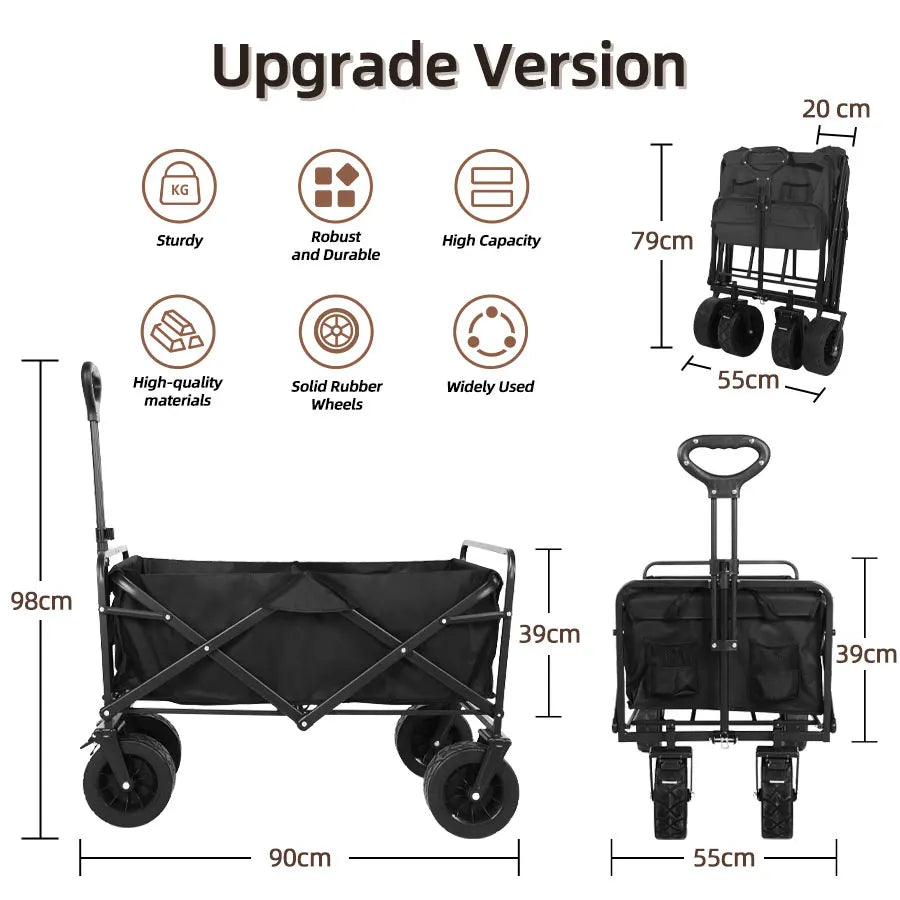 Heavy Duty Collapsible Outdoor Folding Wagon Cart for Garden, Beach, and Camping - Large Capacity Utility Trolley