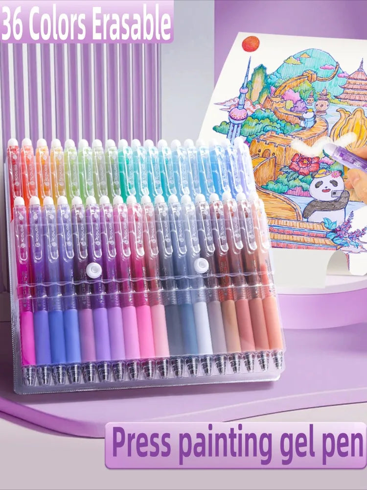SHANDS 36/12 Colors Clickable Erasable Gel Pens 0.7mm for Kids Drawing Sketching Quick Dry Stationery Supplies