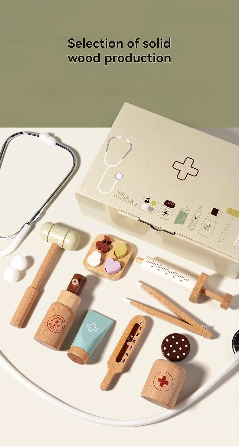 Children's Medical Play Set - Doctor and Nurse Simulation Kit with Stethoscopes, Syringes, and Wooden Figurines
