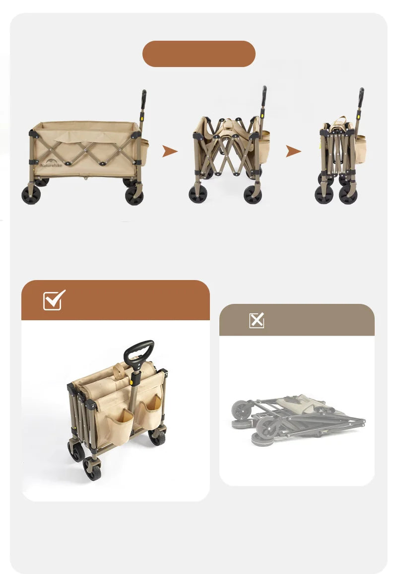 Naturehike Folding Cart Outdoor Camping Trolley 110L Large Capacity for Family Travel, Gardening, Beach Trips, and Shopping