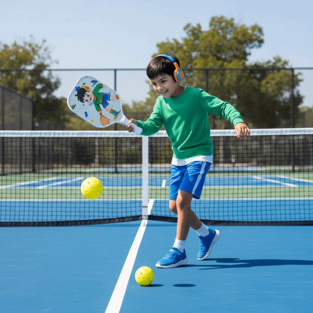 Cartoon Children's Pickleball Set with Colorful Rackets, Non-Slip Grip, and 2 Durable Balls