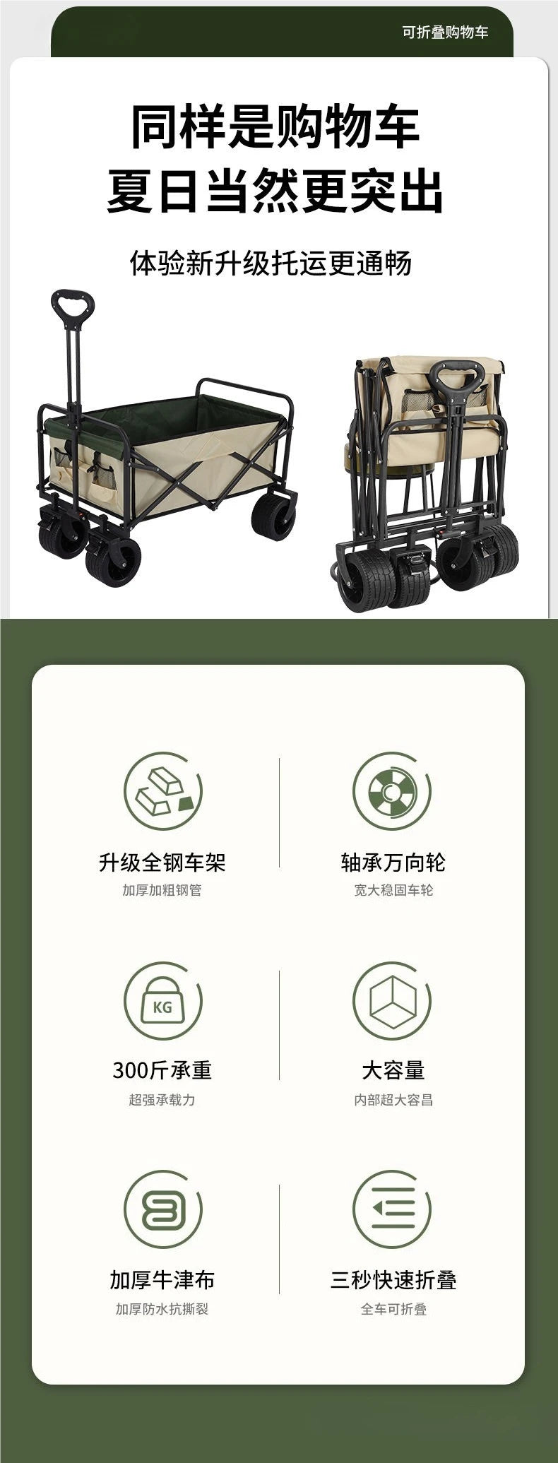 Camping Trailer Folding Shopping Cart for Outdoor Stalls, Cargo Transport, and Picnic Use