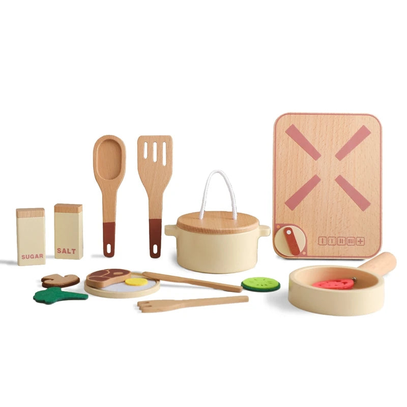 Montessori Children's Play House Kitchen Set Toys Children's Educational Simulation Wooden Toy Vegetable Pot Model Pretend Toys