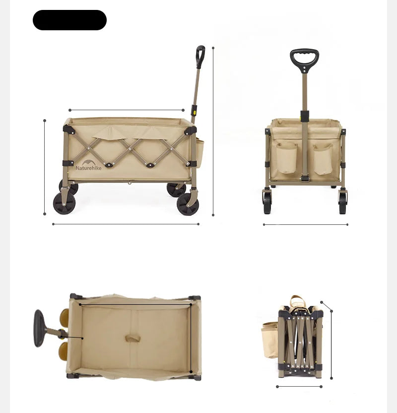 Naturehike Folding Cart Outdoor Camping Trolley 110L Large Capacity for Family Travel, Gardening, Beach Trips, and Shopping