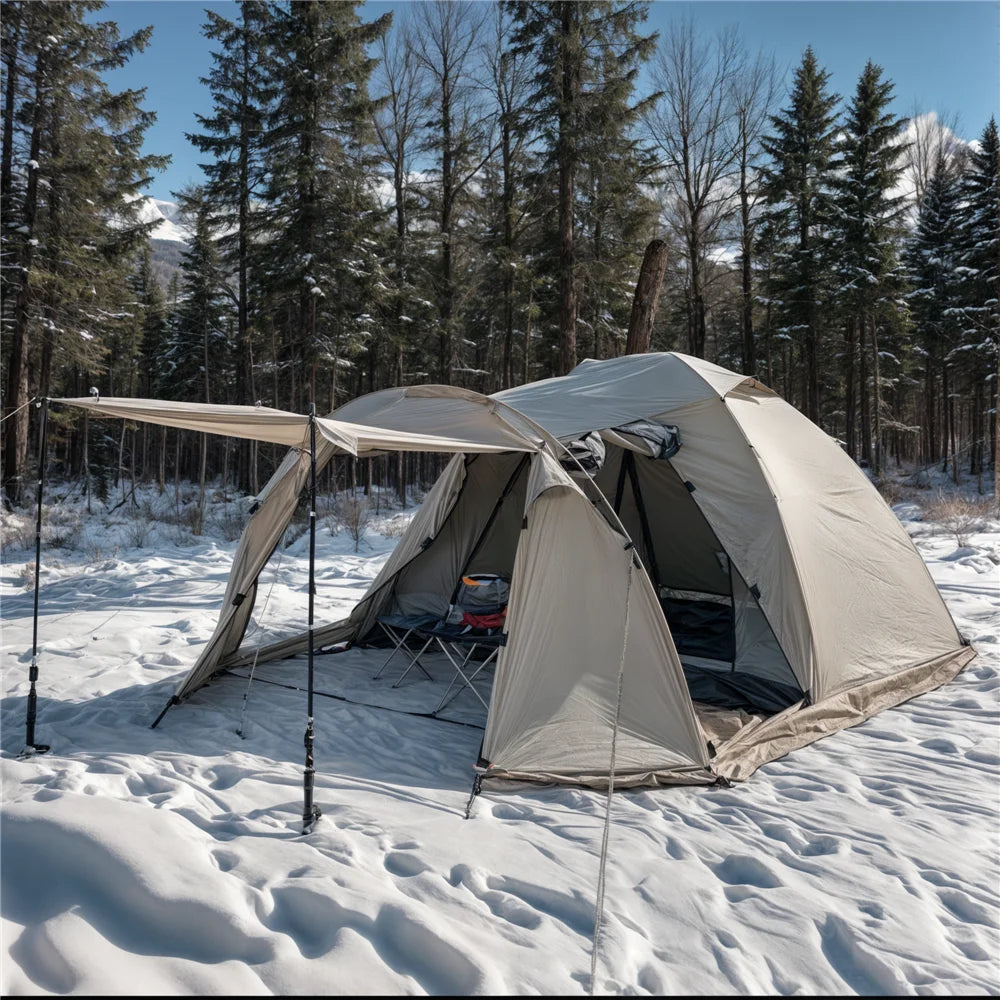 Fireproof Winter Camping Tent for 2 - Waterproof Tunnel Dome Tent with Stove Jack and Snow Skirt for 4 Season Hiking