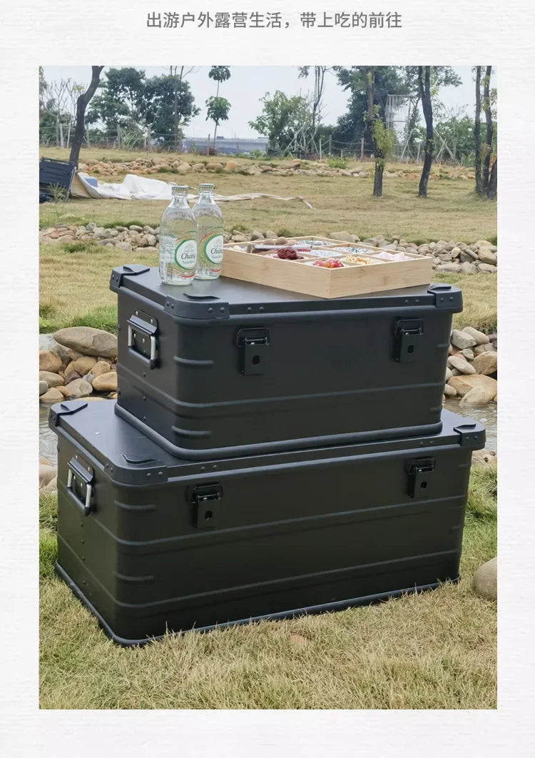 30L 50L 80L Aluminum Alloy Black Travel Storage Box for Camping, Outdoor, Picnic, and Household Use