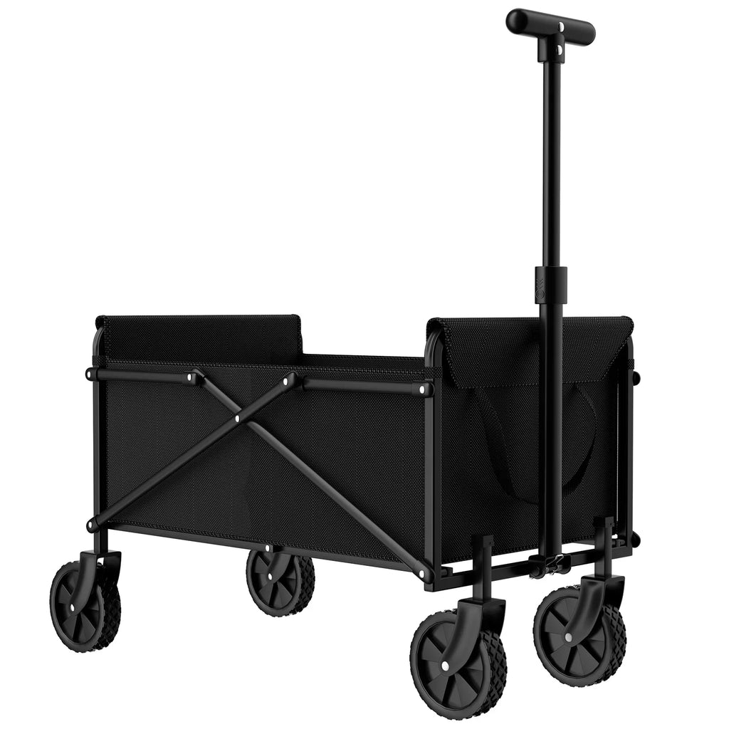 Black Small Folding Handcart - Collapsible Utility Shopping Cart for Outdoor, Garden, Picnic, and Beach Use