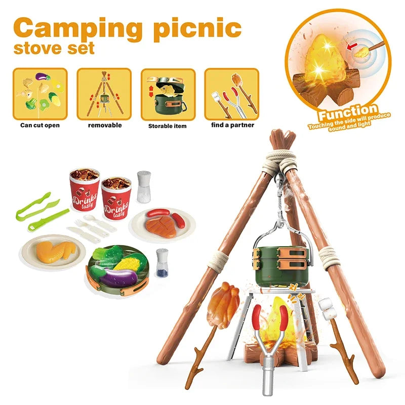 51Pcs Children's Camping Play Set Simulated Campfire Kitchen Food Picnic Role Play Toy for Kids