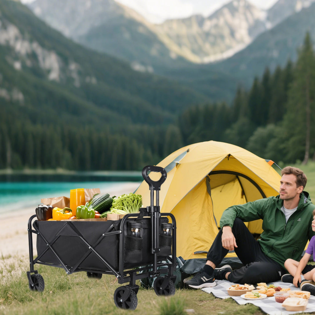 Foldable Hand Trolley for Garden and Beach - Heavy Duty 4-Wheel Carrying Trolley for Outdoor Camping and Warehouse Use