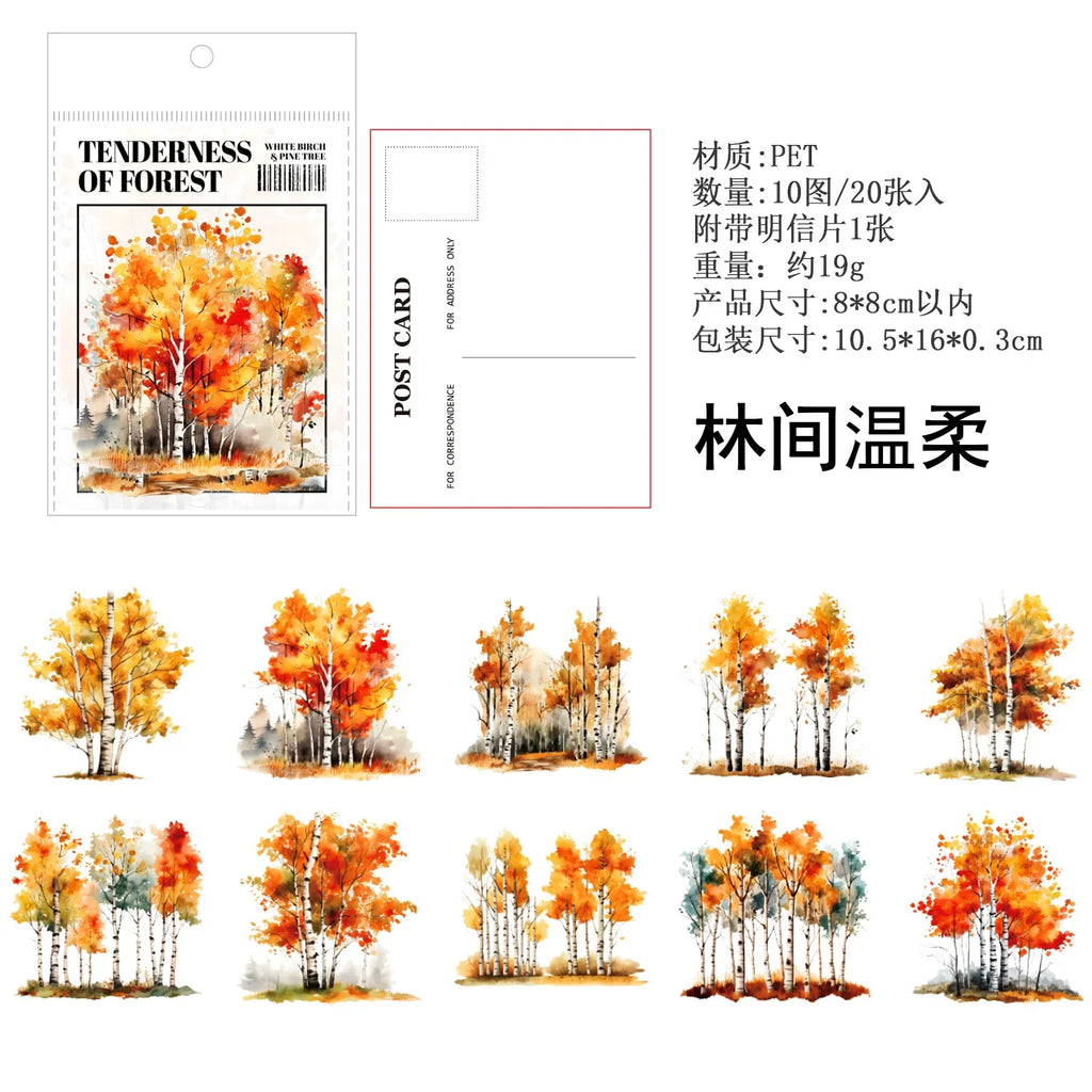 20 Sheets Forest Landscape Stickers - Pine Forest & Mountain Scenery for Scrapbooking, Stationery, Office, and School Supplies