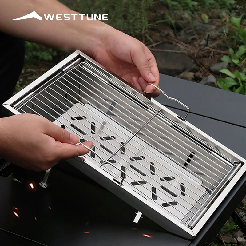 WESTTUNE IGT Portable Barbecue Grill - Stainless Steel Folding Charcoal Grill for Camping and Picnic