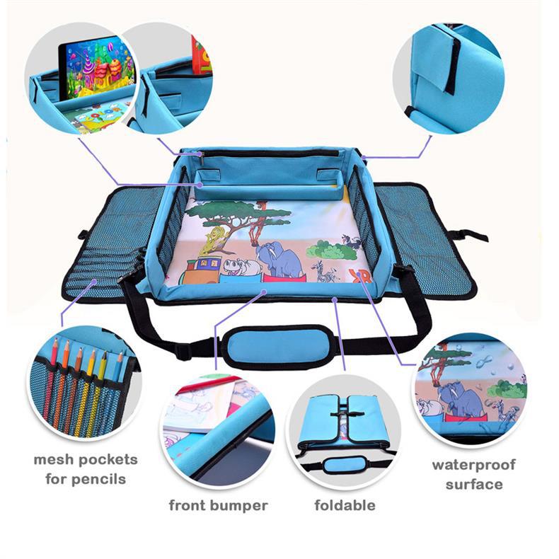 Children's Car Seat Toy Tray with Storage Bag - Multifunctional Foldable Drawing and Creative Tray for Babies