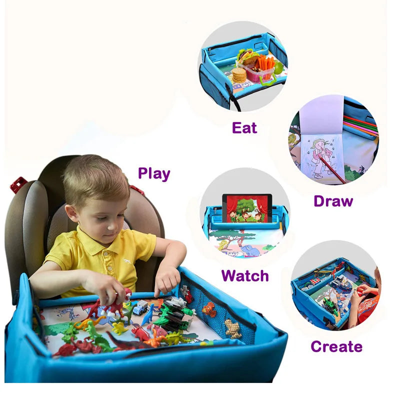 Children's Car Seat Toy Tray with Storage Bag - Multifunctional Foldable Drawing and Creative Tray for Babies