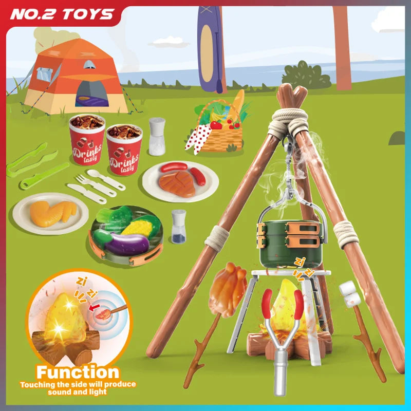 51Pcs Children's Camping Play Set Simulated Campfire Kitchen Food Picnic Role Play Toy for Kids
