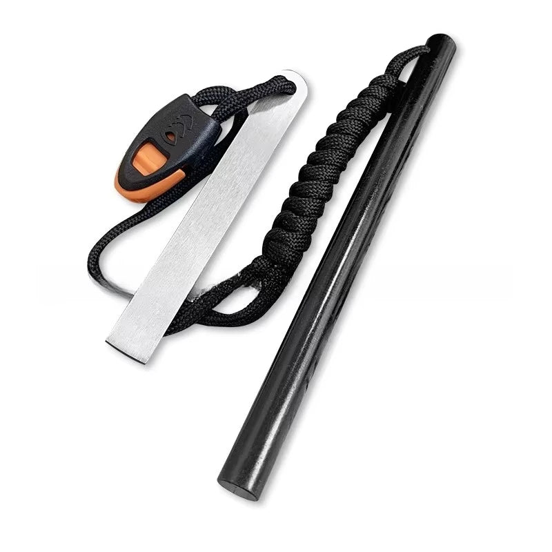 Outdoor Flint Magnesium Rod with Steel Scraper & Whistle - Camping Fire Starter Tool for Survival