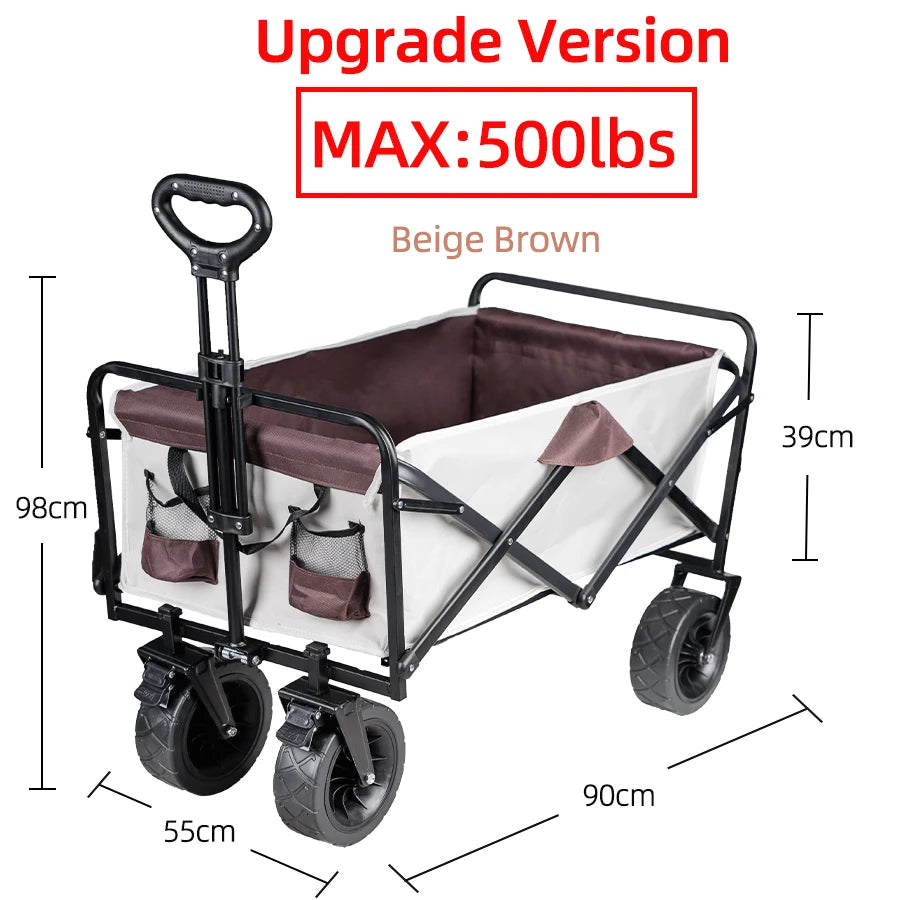 Heavy Duty Collapsible Outdoor Folding Wagon Cart for Garden, Beach, and Camping - Large Capacity Utility Trolley