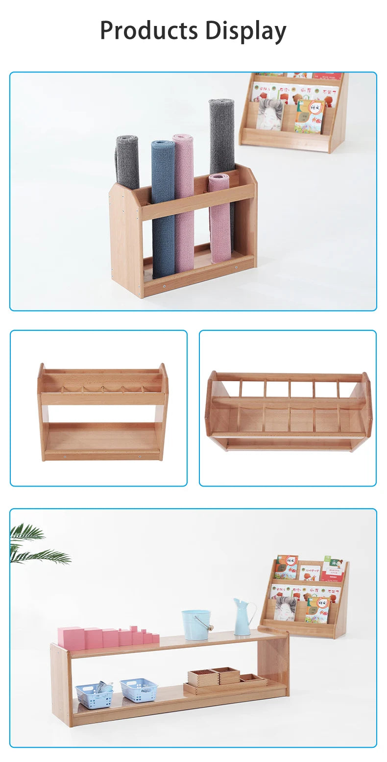 Montessori Kids Beachwood Shelf, Cabinet, Table, Rug Stand, Cupboard for Kindergarten and Childcare Center
