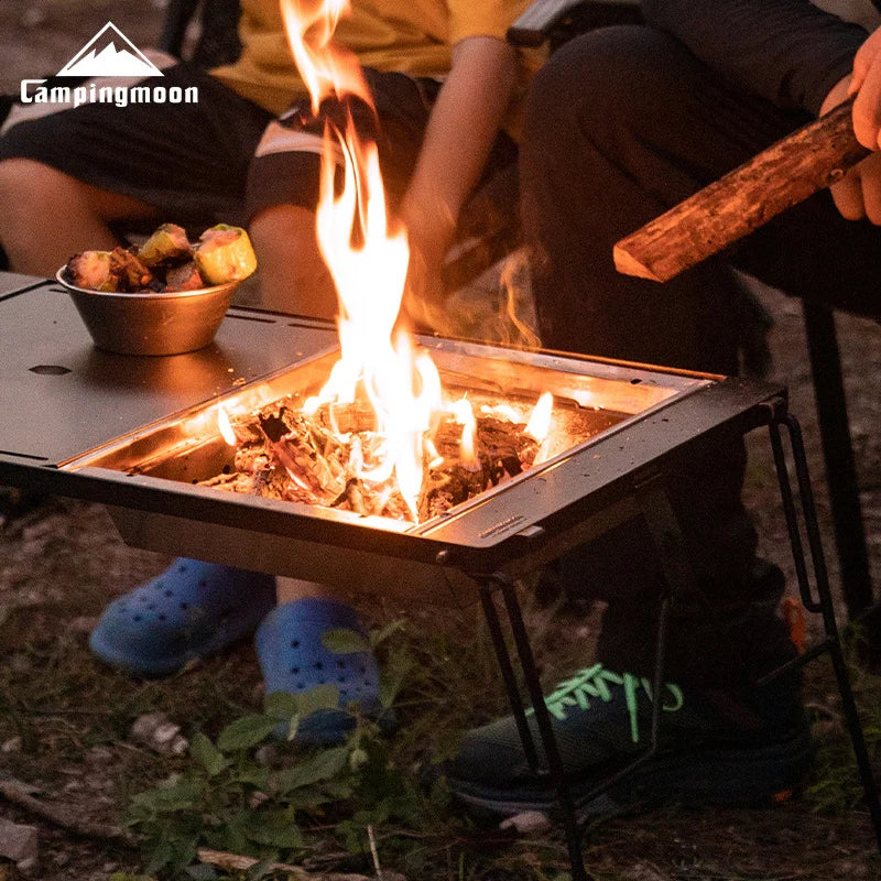 CAMPINGMOON UG-1 IGT Carbon Grill Camping Table with Expansion, Windproof BBQ, and Double-Layer Insulated Firewood Stove