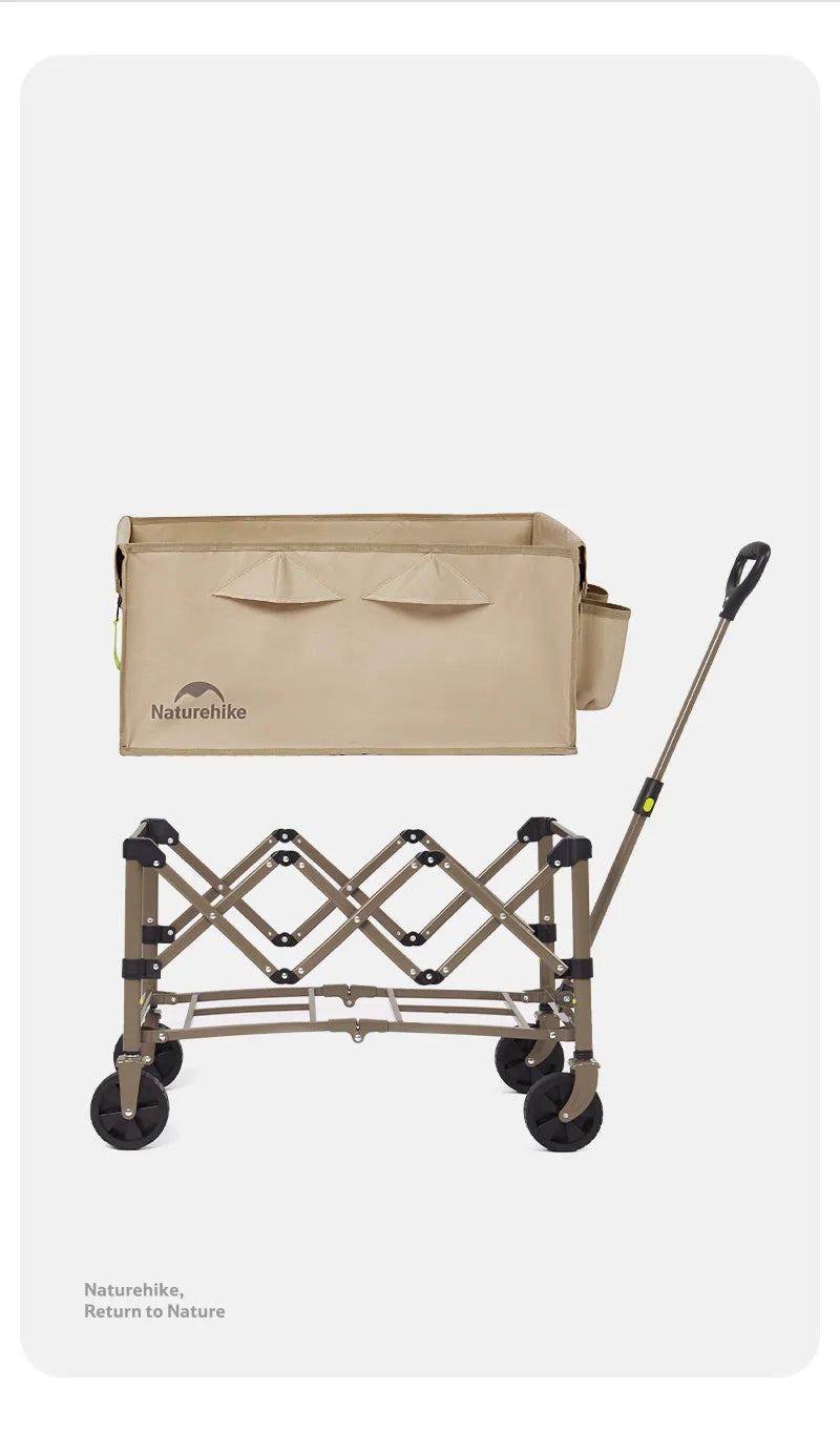 Naturehike Folding Cart Outdoor Camping Trolley 110L Large Capacity for Family Travel, Gardening, Beach Trips, and Shopping
