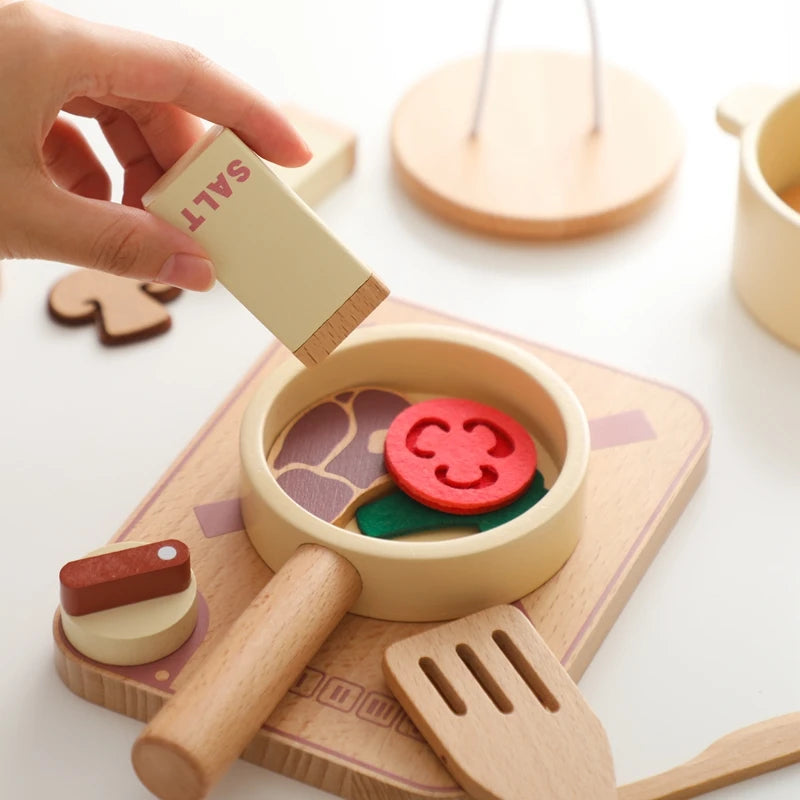 Montessori Children's Play House Kitchen Set Toys Children's Educational Simulation Wooden Toy Vegetable Pot Model Pretend Toys