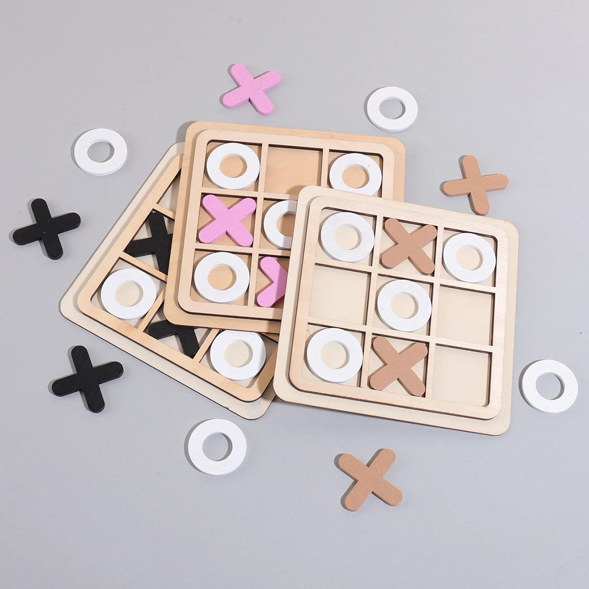 XO Three-in-a-Row Tic-Tac-Toe Wooden Game Set – Casual Battle Puzzle Board Game for Kids
