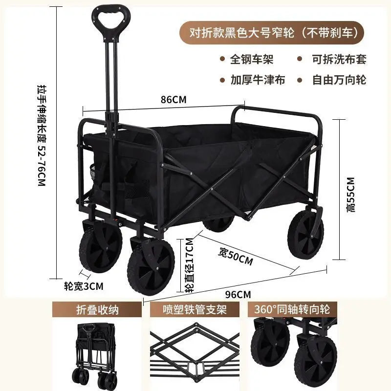 Camping Trailer Folding Shopping Cart for Outdoor Stalls, Cargo Transport, and Picnic Use