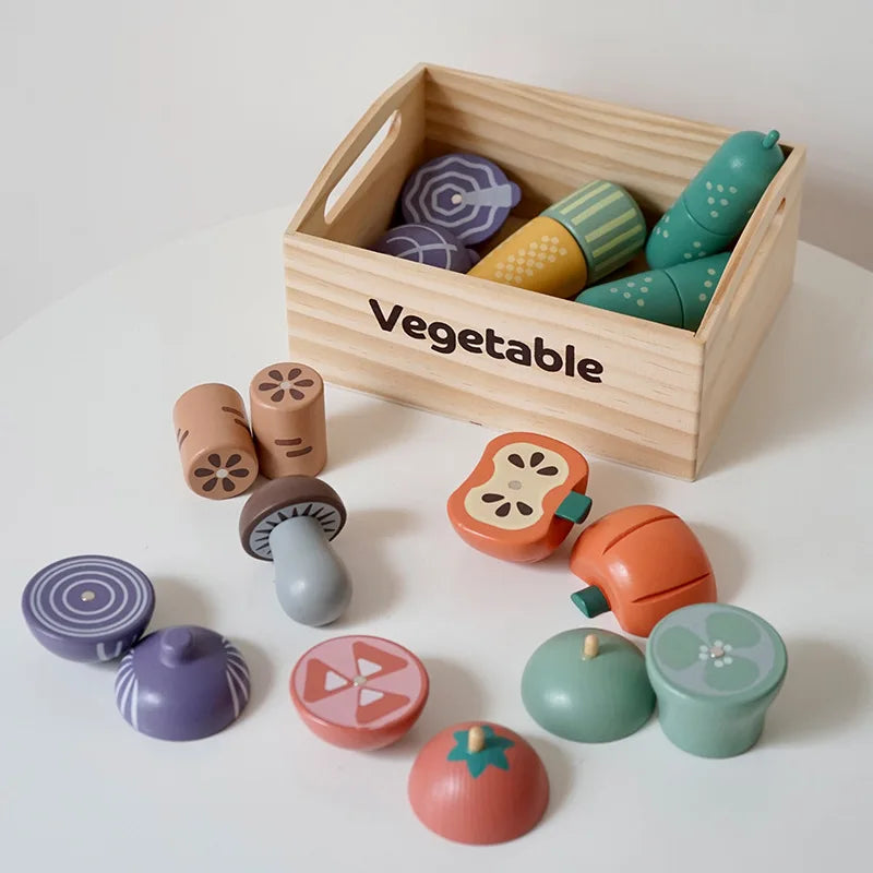 Children's Wooden Play Kitchen Set with Magnetic Cookies and Fruit Cutting - Pretend Play Baking Toys for Girls