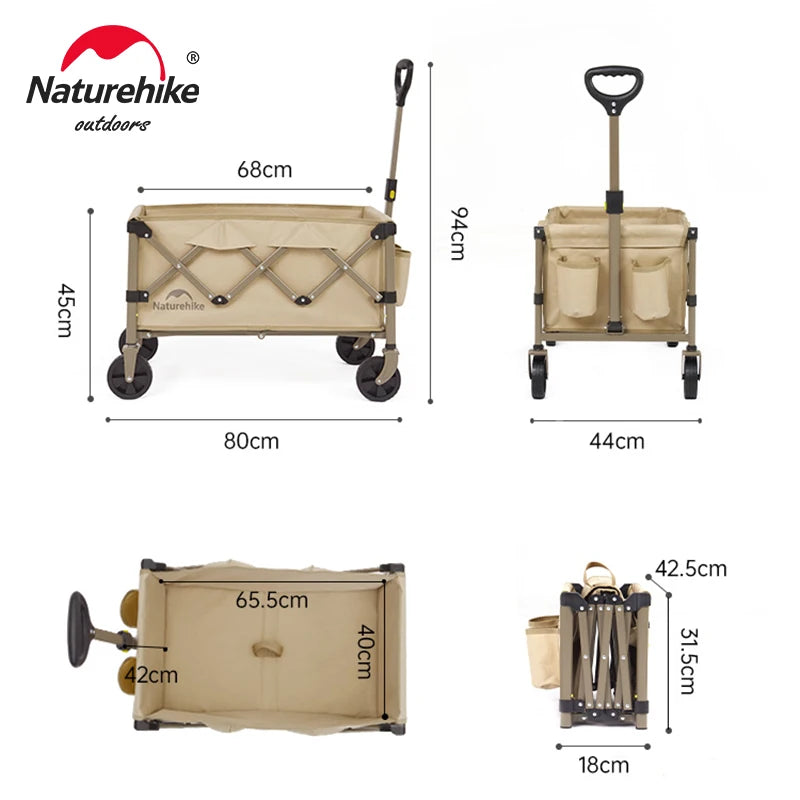 Naturehike Folding Cart Outdoor Camping Trolley 110L Large Capacity for Family Travel, Gardening, Beach Trips, and Shopping