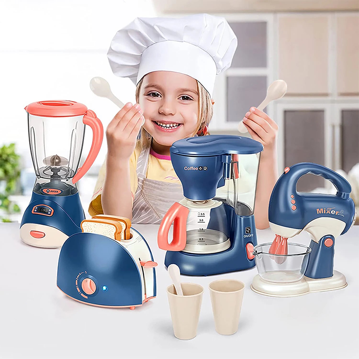Kids Kitchen Playset - Pretend Play House Simulation Appliances Set with Juicer, Mixer, Vacuum, and Toaster for Educational Fun