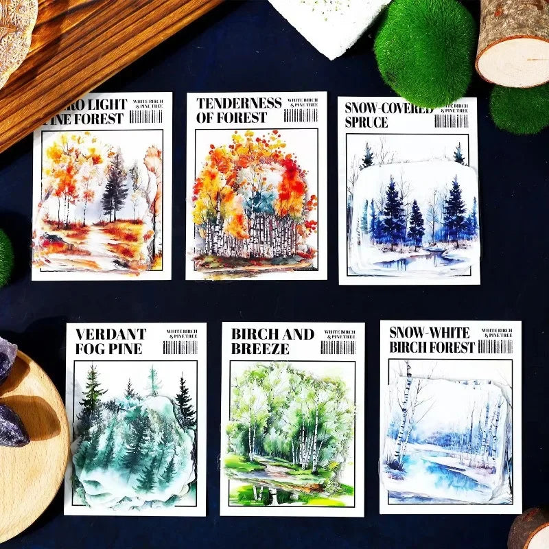 20 Sheets Forest Landscape Stickers - Pine Forest & Mountain Scenery for Scrapbooking, Stationery, Office, and School Supplies