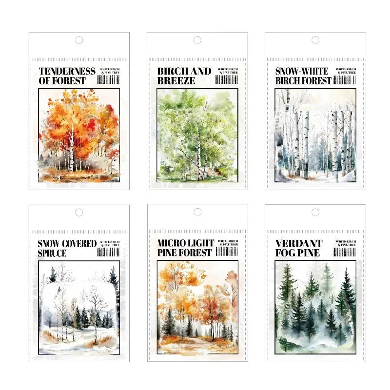 20 Sheets Forest Landscape Stickers - Pine Forest & Mountain Scenery for Scrapbooking, Stationery, Office, and School Supplies