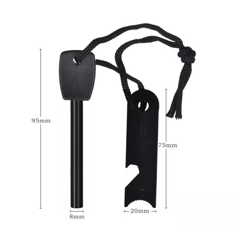 Outdoor Survival Flint Fire Starter with Wooden Handle - Multi-Tool Magnesium Rod and Waterproof Luminous Camping Fire Stick