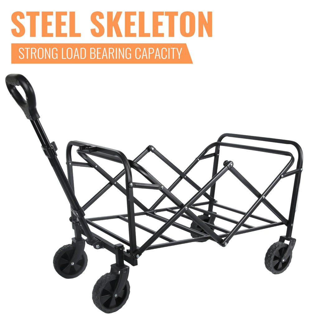 Foldable Hand Trolley for Garden and Beach - Heavy Duty 4-Wheel Carrying Trolley for Outdoor Camping and Warehouse Use
