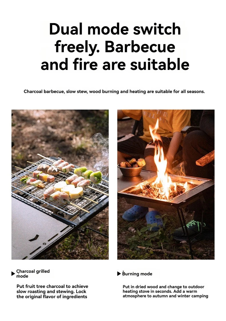 CAMPINGMOON UG-1 IGT Carbon Grill Camping Table with Expansion, Windproof BBQ, and Double-Layer Insulated Firewood Stove