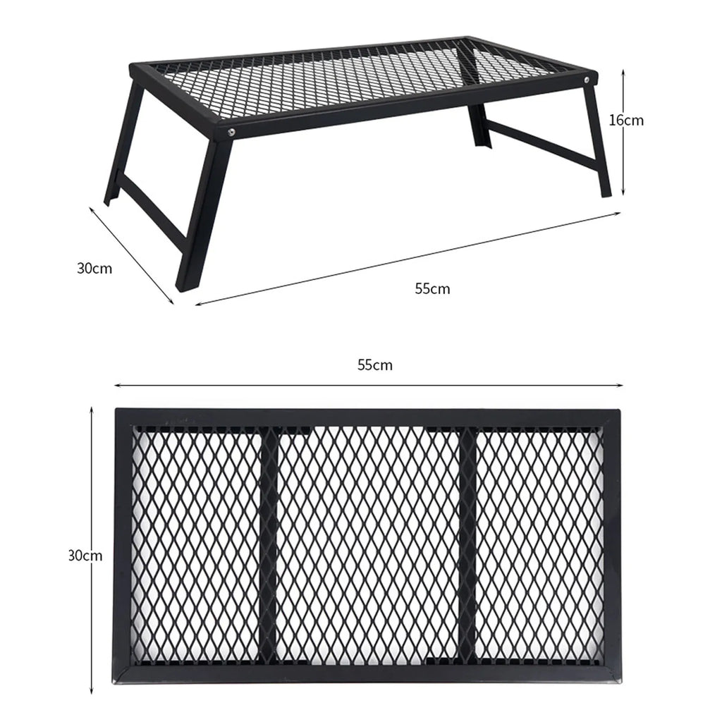 Folding Camp Fire Rack - Heavy Duty Iron Portable Grill for Outdoor Barbecue Cooking