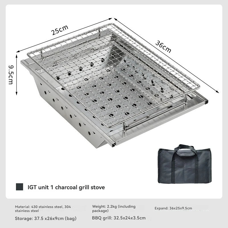 CAMPINGMOON UG-1 IGT Carbon Grill Camping Table with Expansion, Windproof BBQ, and Double-Layer Insulated Firewood Stove