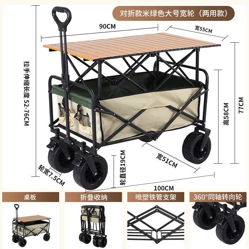 Camping Trailer Folding Shopping Cart for Outdoor Stalls, Cargo Transport, and Picnic Use