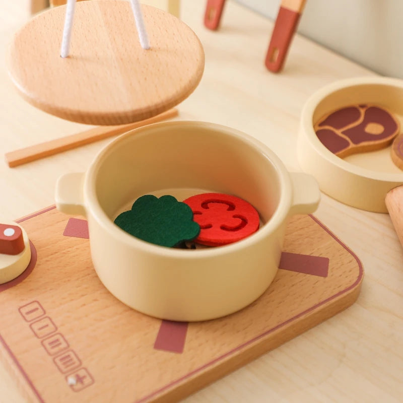 Montessori Children's Play House Kitchen Set Toys Children's Educational Simulation Wooden Toy Vegetable Pot Model Pretend Toys
