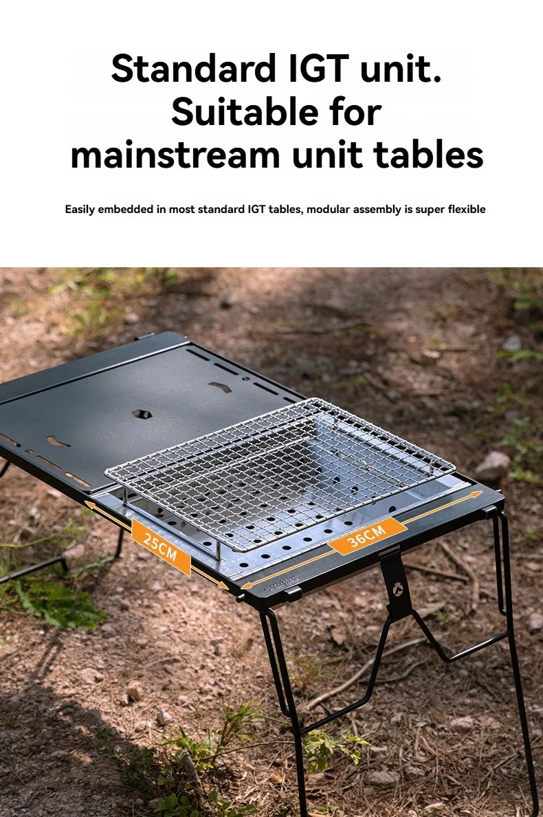 CAMPINGMOON UG-1 IGT Carbon Grill Camping Table with Expansion, Windproof BBQ, and Double-Layer Insulated Firewood Stove
