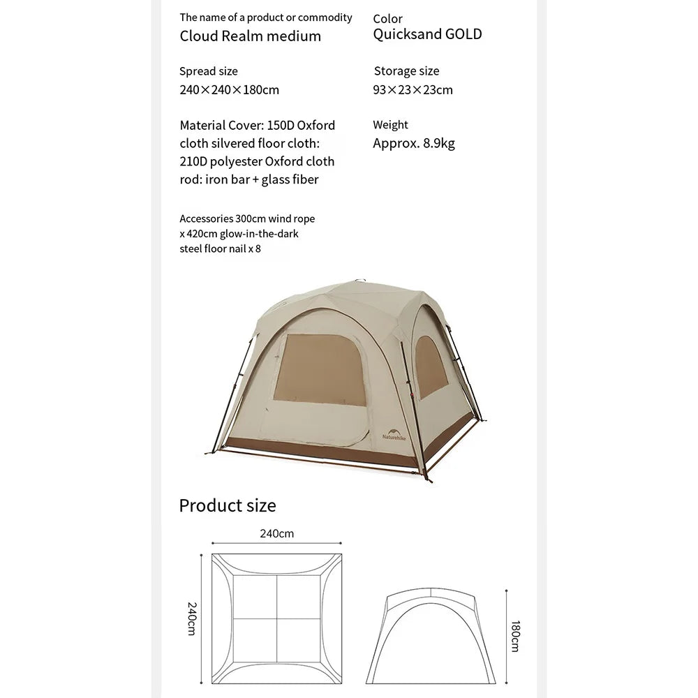 Ultralight Portable Camping Tent 150D Oxford Cloth with Silver Coating, UPF50+ Anti-UV Outdoor Tent for Beach & Fishing